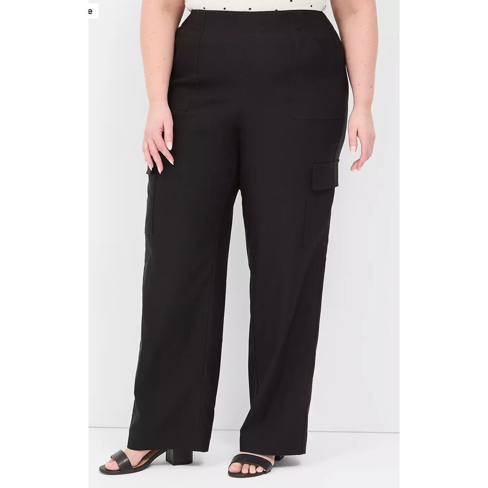 Torrid Black Pull-On Cargo Pants Size 18 Mid Rise Straight Leg Stretch Plus work - Picture 2 of 7